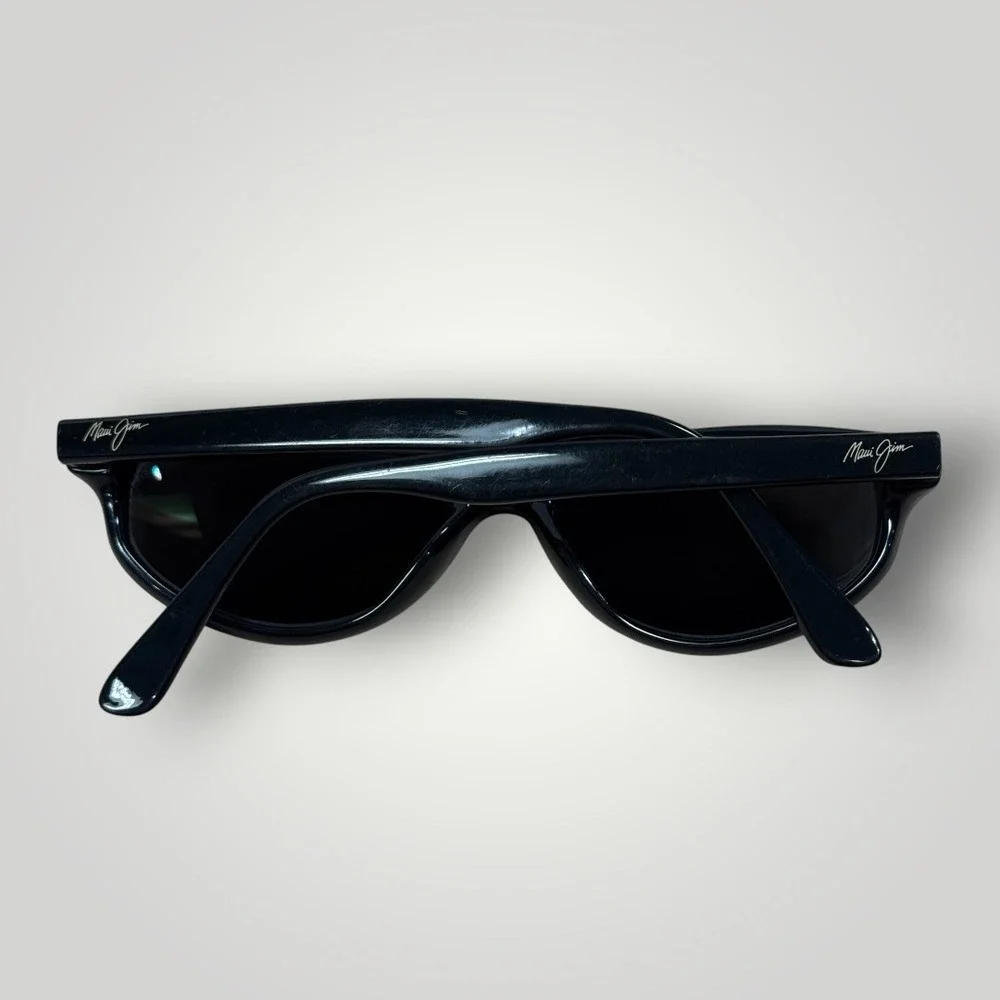 Maui Jim MJ-158-02 Black Oval Sunglasses Womens Made in Japan Vintage Style